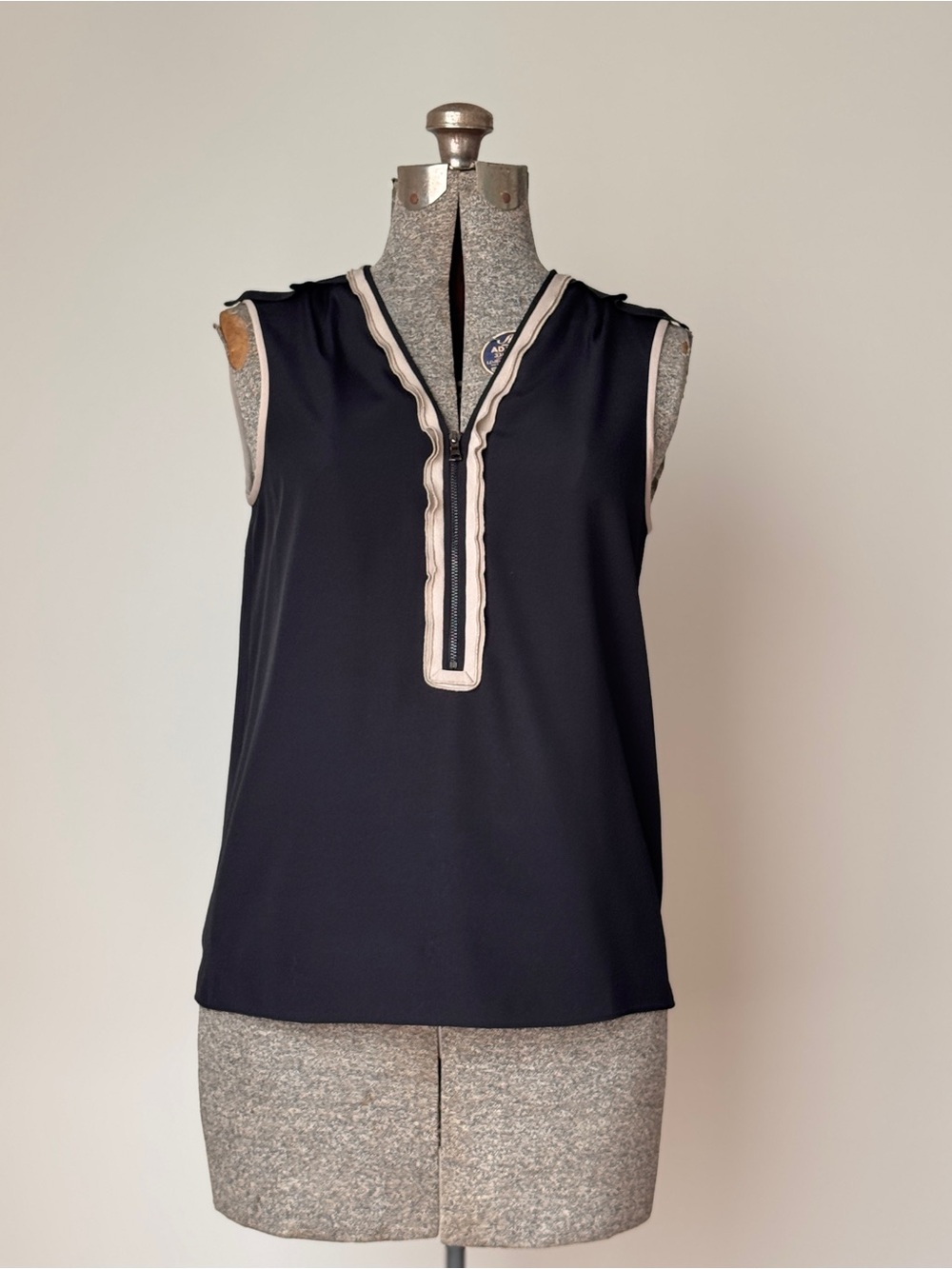 Sleeveless Black V-Neck Trim Top